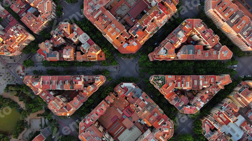 Preview: Bird's-eye View of Barcelona's Iconic Urban Grid: Eixample Residential District