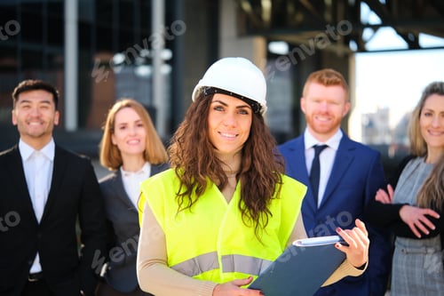 Preview: Female architect and business investors smiling and looking at camera.