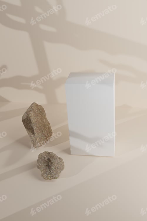 Preview: 3d render. Mockup cover box on beige. Face skin care cosmetics