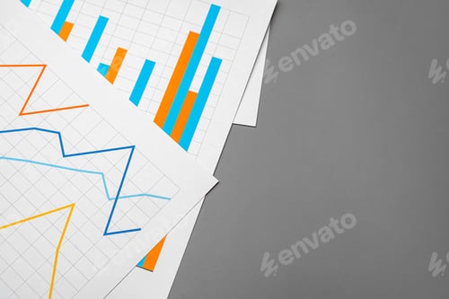 Preview: Business graph analysis documents on gray background