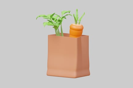 Preview: Paper bag with carrot and plants.