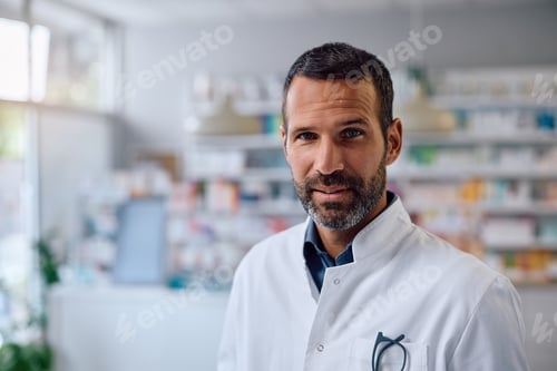 Preview: Portrait of smiling pharmacist looking at camera.