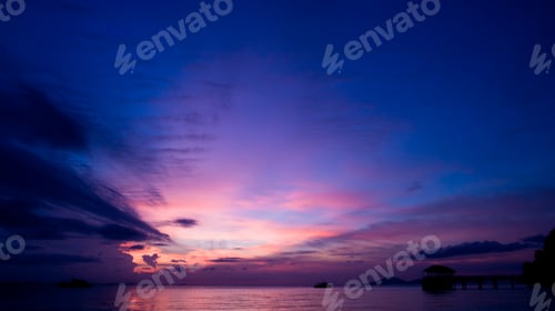 Preview: Sunset on the beach. Paradise beach. Tropical paradise