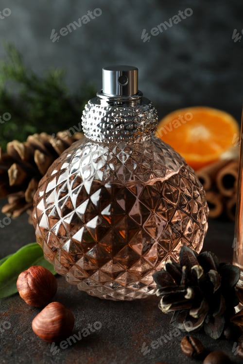 Concept of fragrant flavored perfume, close up