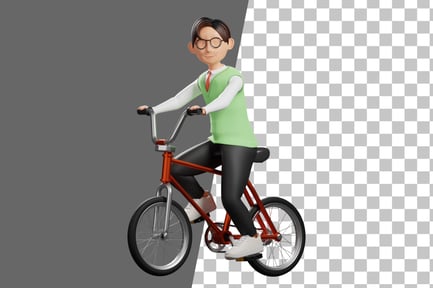 Preview: School Uniform Male Riding a Bicycle 3D Illustration