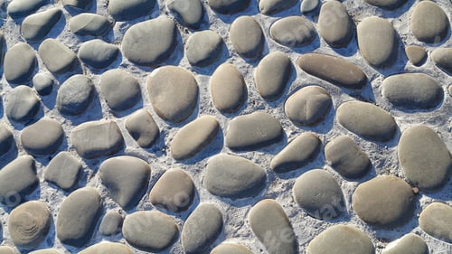 Preview: Road paved with large stones, stone pavement, texture of the stones