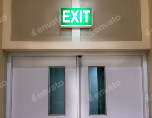 Preview: Closed Door with Glowing Emergency Exit Label