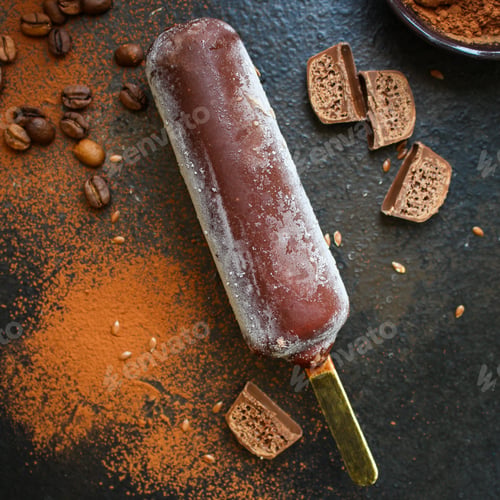 Preview: Chocolate Ice Cream Sweet Dessert Menu Concept Healthy Eating. Food Background Top View Copy Space