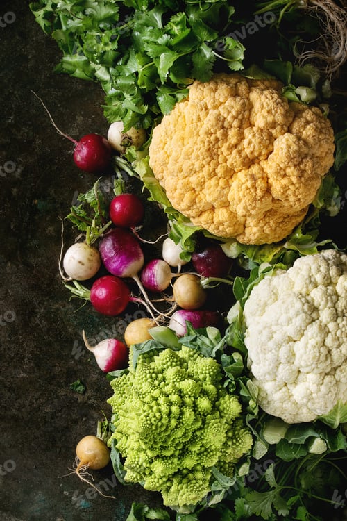 Preview: Variety of cauliflower and radish