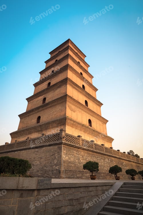 Preview: big wild goose pagoda at dusk