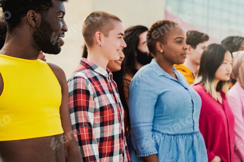 Preview: Multiethnic diverse people celebrating together at LGBT pride event