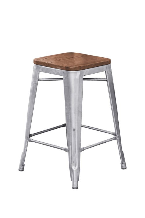 Preview: Steel stool chair with wooden seat isolated on white background