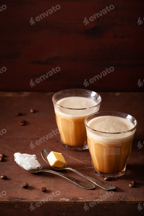 Preview: bulletproof coffee, keto paleo drink blended with butter and coconut oil