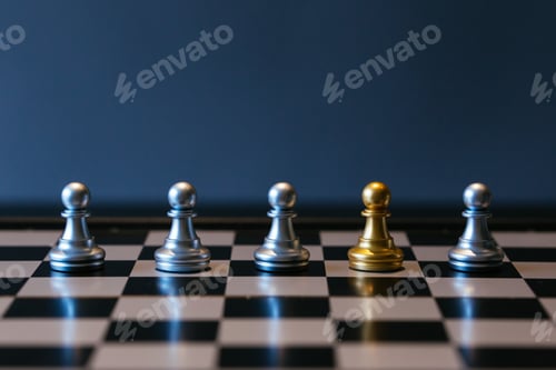 Preview: Golden chess piece amidst silver
