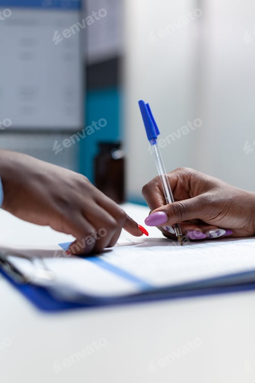 Preview: Closeup of african american physician doctor explaining healthcare treatment
