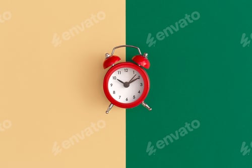 Preview: Red alarm clock on color background