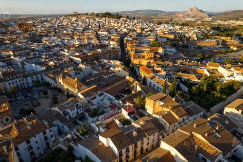 Preview: Drone skyline view of Antequera, Spanish town in Andalucia, Spain