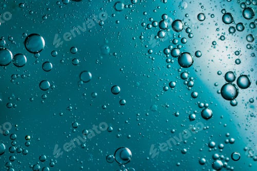 Preview: oil drops on water on blue background