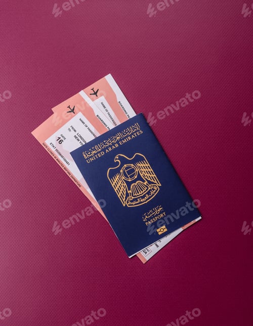 Preview: OAE passport for travelling, flying and doing business. Arabic document, id