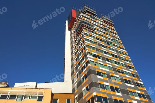 Preview: Low angle view of high multistorey office building