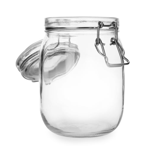 Preview: Empty glass jar on white background