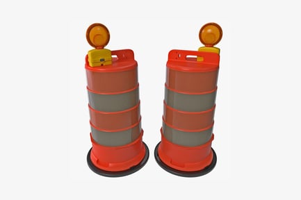 Preview: Paired striped traffic cones with activated warning lights