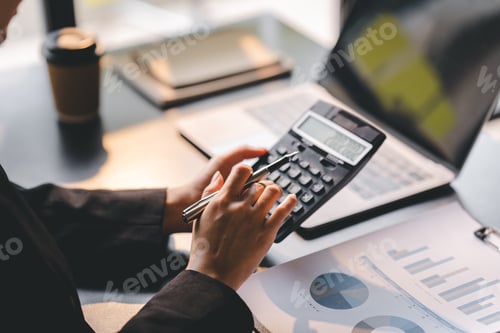 Preview: Portrait of a woman working on a tablet computer in a modern office. Make an account analysis report