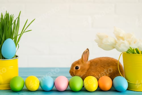Preview: Easter bunny and basket of eggs