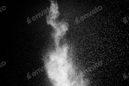 Preview: Curly white steam rising up splashing water scattering in different directions isolated to overlay