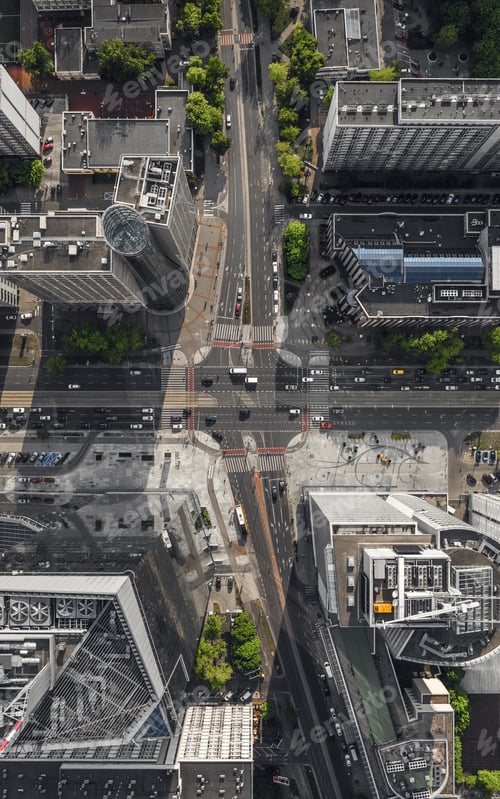 Preview: Top view of streets with car traffic