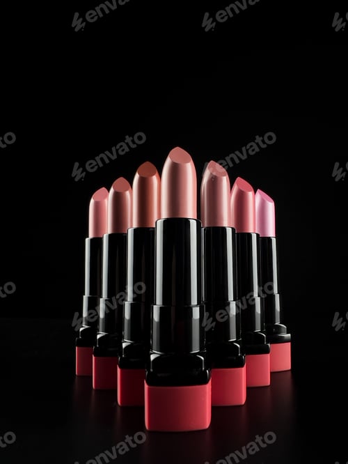Preview: A set of lipsticks on a black background. makeup artist content.