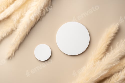 Preview: Beautiful Arrangement of Dried Grass and Circular Object on Soft Beige Background