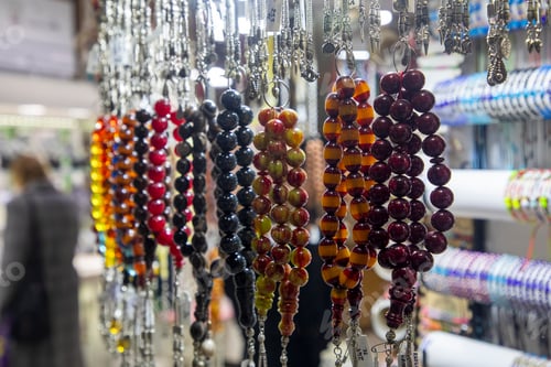 Preview: Selectively focused on the Prayer beads in different colors. street shop Kemeralti - Izmir - Turkey