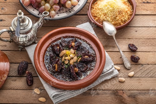 Preview: Moroccan tajine of beef with dates and almongs