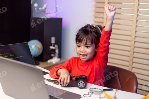 Preview: Asia students learn at home in coding robot cars and electronic board cables in STEM, STEAM,