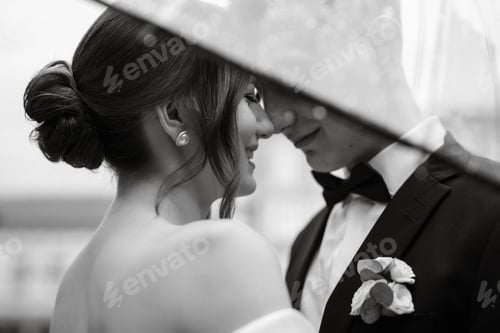 Preview: young couple bride and groom in a white short dress