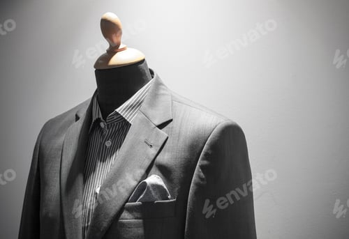 Preview: Elegant men suit on mannequin, shopwindow