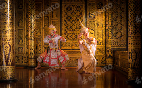 Preview: Khon is art culture Thailand Dancing in masked Tos-sa-kan and Hanuman are fighting in literature Ram