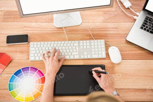 Preview: Designer Working With Digitizer And Computer In The Office