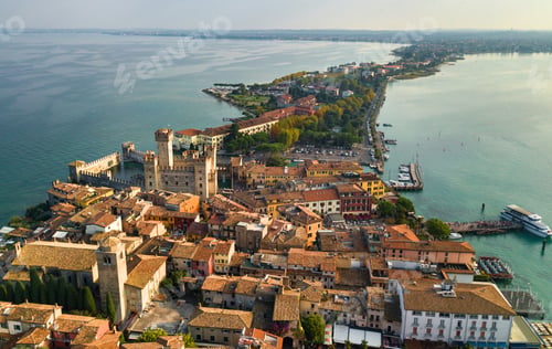 Preview: Top view of Scaligera Castle and Sirmione on Lake Garda.Italy.Tuscany