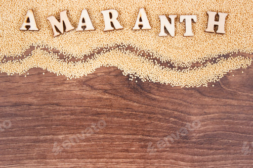 Preview: Inscription amaranth and seeds containing vitamins, minerals and fiber, healthy and gluten free food
