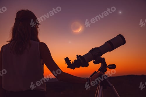 Preview: Girl Looking At Lunar Eclipse Through A Telescope. My Astronomy Work.