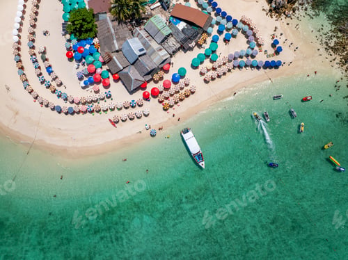 Preview: Koh Khai island Aerial drone view beautiful coral reefs and white sand beach, Phuket, Thailand