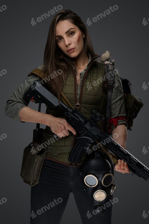 Preview: Middle Eastern Survivalist Woman with Rifle
