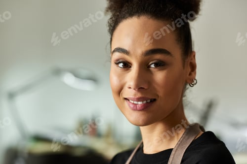 Preview: Woman Smiling Confidently in a Minimalist Room