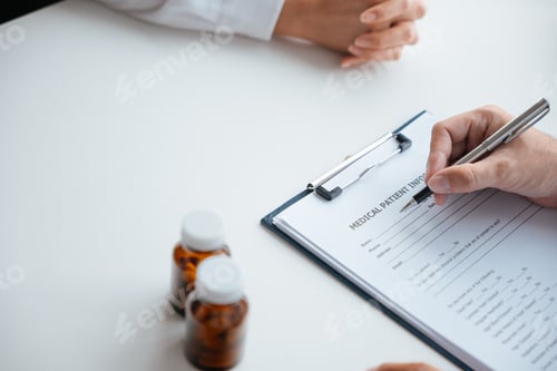 Preview: Close-up hands of doctor treatments and consults on patient in clinic medical office or hospital.