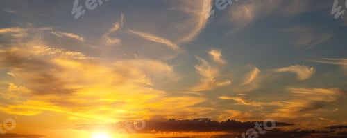Preview: Dramatic colorful red orange to dark blue sunset or sunrise sky landscape clouds. Natural beautiful