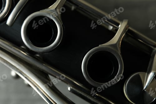 Preview: Clarinet musical instrument, close up and selective focus