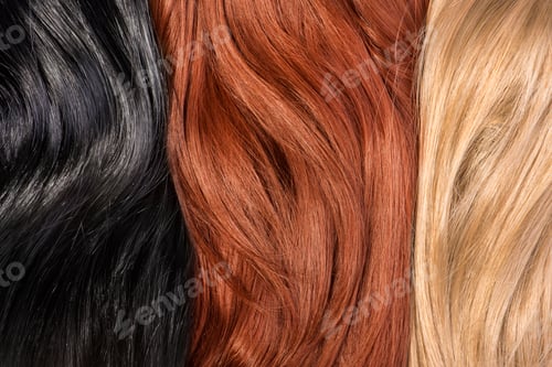 Preview: Long blond, black, red human shiny hair