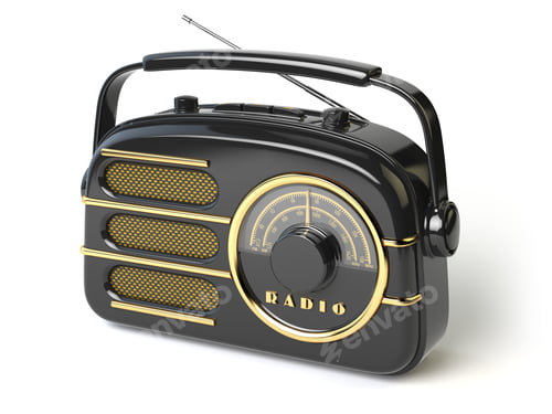 Preview: Black vintage retro radio receiver isolated on white.